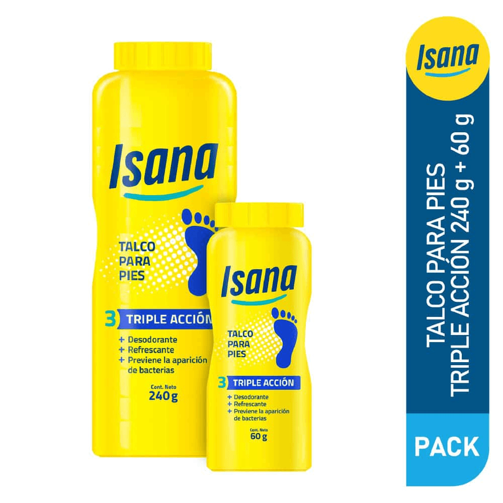 PACK 2 UN Talco Para Pies Triple Acción Isana