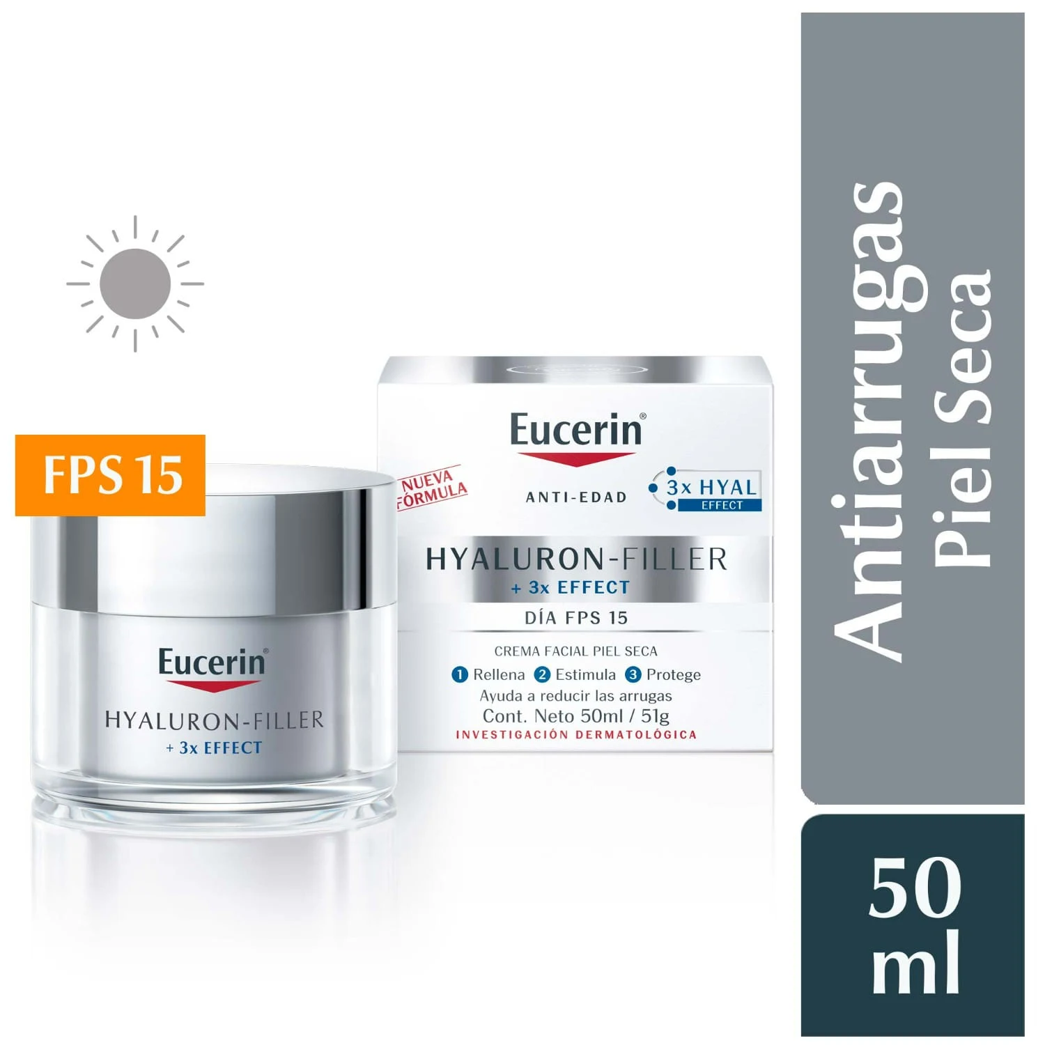 Eucerin Crema Facial de Día para Piel Seca FPS15 Hyaluron-Filler + 3x Effect 50ml