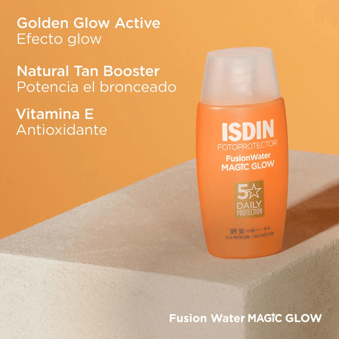 Pack ISDIN: Fotoprotector ISDIN Hydro Oil Fps 30 X 200 ml + Fusion Water Magic Glow 4
