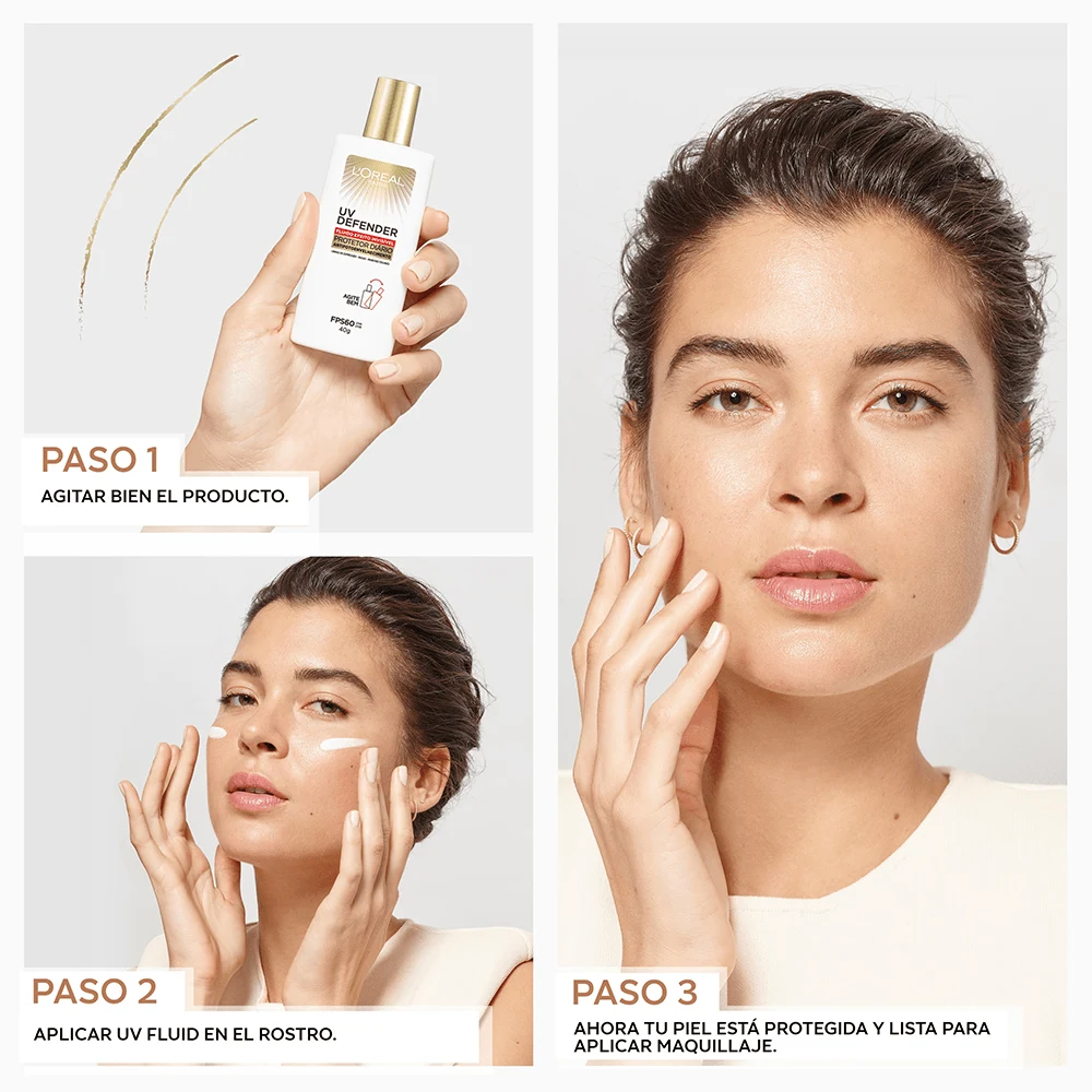 Pack L'Oreal Paris Serum Rostro Ácido Hialurónico + Crema Noche + Agua Micelar + Protector Solar UV Defender Fluid 4
